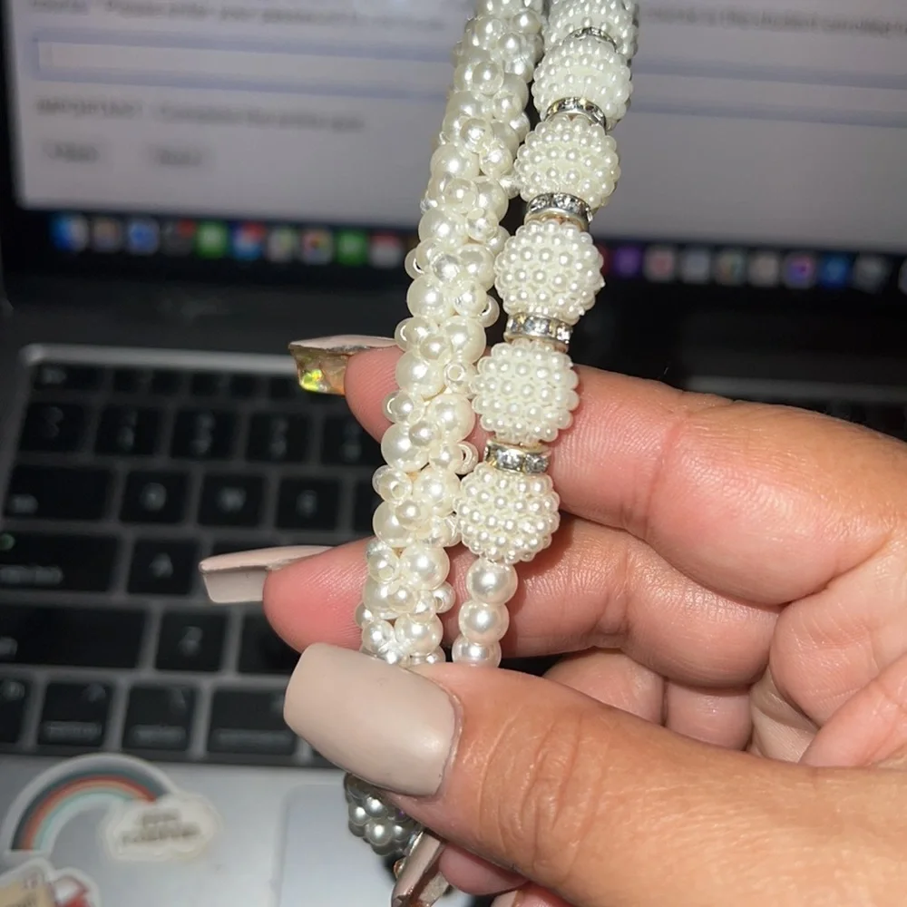 2 Pack Pearls‎ Fashion Headbands,White Artificial Pearl Rhinestones Hairbands